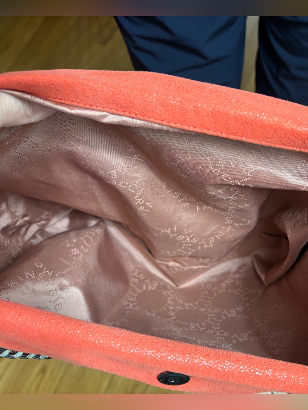 Stella McCartney Orange Suede Chain-Trim Bag - Picture 3 of 3